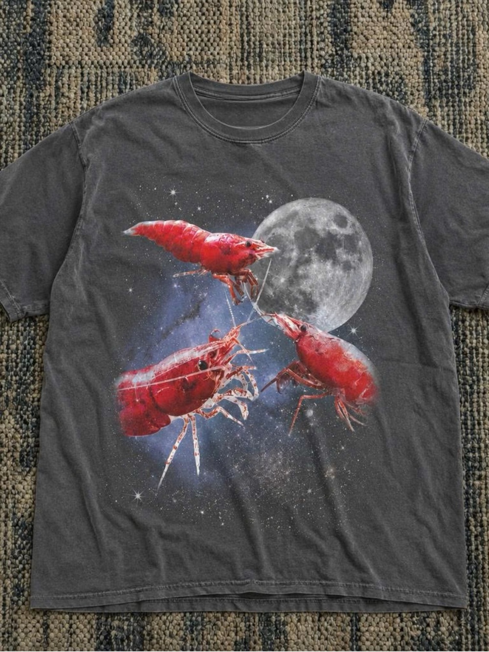 Graphic Black Crewneck T-Shirt with Red Lobster Design